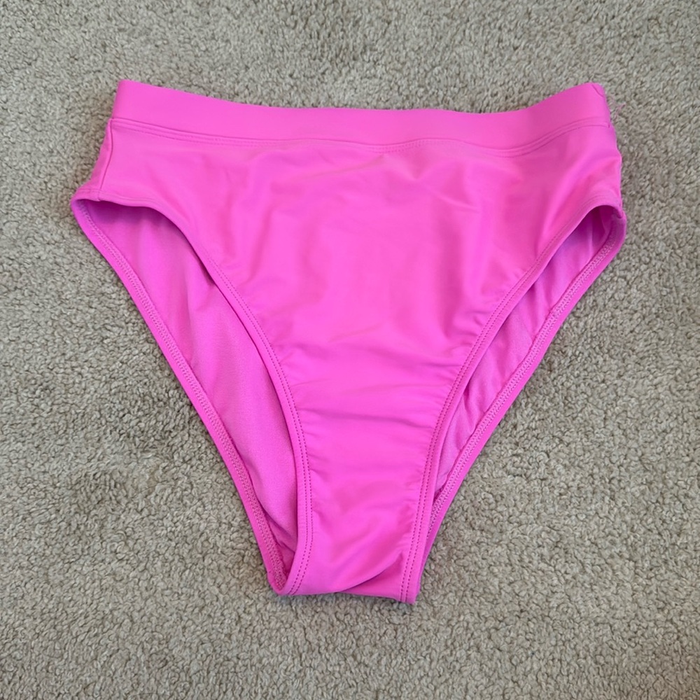 Pink high waisted bathing suit bottom
